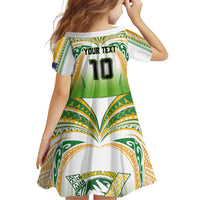 Custom Cook Islands Rugby League Family Matching Off Shoulder Short Dress and Hawaiian Shirt Avaiki Tatau Tribal Motifs White Color - Polynesian Pride