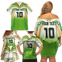 Custom Cook Islands Rugby League Family Matching Off Shoulder Short Dress and Hawaiian Shirt Avaiki Tatau Tribal Motifs White Color - Polynesian Pride