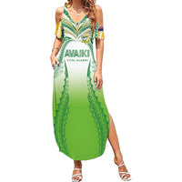 Custom Cook Islands Rugby League Family Matching Summer Maxi Dress and Hawaiian Shirt Avaiki Tatau Tribal Motifs White Color - Polynesian Pride