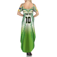 Custom Cook Islands Rugby League Family Matching Summer Maxi Dress and Hawaiian Shirt Avaiki Tatau Tribal Motifs White Color - Polynesian Pride