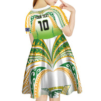 Custom Cook Islands Rugby League Kid Short Sleeve Dress Avaiki Tatau Tribal Motifs White Color - Polynesian Pride