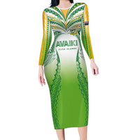 Custom Cook Islands Rugby League Long Sleeve Bodycon Dress Avaiki Tatau Tribal Motifs White Color - Polynesian Pride
