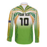 Custom Cook Islands Rugby League Long Sleeve Button Shirt Avaiki Tatau Tribal Motifs White Color - Polynesian Pride