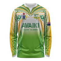 Custom Cook Islands Rugby League Long Sleeve Shirt Avaiki Tatau Tribal Motifs White Color - Polynesian Pride