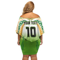 Custom Cook Islands Rugby League Off Shoulder Short Dress Avaiki Tatau Tribal Motifs White Color - Polynesian Pride