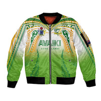 Custom Cook Islands Rugby League Sleeve Zip Bomber Jacket Avaiki Tatau Tribal Motifs White Color - Polynesian Pride