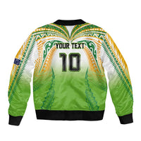 Custom Cook Islands Rugby League Sleeve Zip Bomber Jacket Avaiki Tatau Tribal Motifs White Color - Polynesian Pride