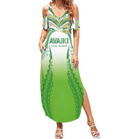 Custom Cook Islands Rugby League Summer Maxi Dress Avaiki Tatau Tribal Motifs White Color - Polynesian Pride