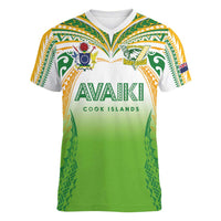 Custom Cook Islands Rugby League Women V-Neck T-Shirt Avaiki Tatau Tribal Motifs White Color - Polynesian Pride