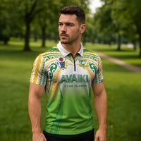 Custom Cook Islands Rugby League Zipper Polo Shirt Avaiki Tatau Tribal Motifs White Color - Polynesian Pride
