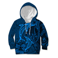 Polynesian Dolphin Valentine Day Kid Hoodie Hibiscus and Tribal Tattoo Blue Style LT03 Hoodie Blue - Polynesian Pride