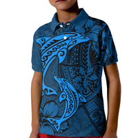 Polynesian Dolphin Valentine Day Kid Polo Shirt Hibiscus and Tribal Tattoo Blue Style LT03 Kid Blue - Polynesian Pride