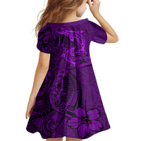 Polynesian Dolphin Valentine Day Family Matching Long Sleeve Bodycon Dress and Hawaiian Shirt Hibiscus and Tribal Tattoo Purple Style LT03 - Polynesian Pride