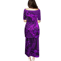 Polynesian Dolphin Valentine Day Family Matching Puletasi and Hawaiian Shirt Hibiscus and Tribal Tattoo Purple Style LT03 - Polynesian Pride