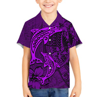 Polynesian Dolphin Valentine Day Family Matching Puletasi and Hawaiian Shirt Hibiscus and Tribal Tattoo Purple Style LT03 Son's Shirt Purple - Polynesian Pride