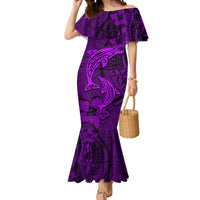 Polynesian Dolphin Valentine Day Mermaid Dress Hibiscus and Tribal Tattoo Purple Style LT03 Women Purple - Polynesian Pride