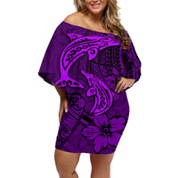 Polynesian Dolphin Valentine Day Off Shoulder Short Dress Hibiscus and Tribal Tattoo Purple Style LT03 Women Purple - Polynesian Pride
