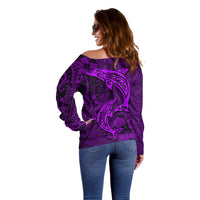 Polynesian Dolphin Valentine Day Off Shoulder Sweater Hibiscus and Tribal Tattoo Purple Style LT03 - Polynesian Pride