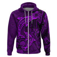 Polynesian Dolphin Valentine Day Zip Hoodie Hibiscus and Tribal Tattoo Purple Style LT03 Zip Hoodie Purple - Polynesian Pride