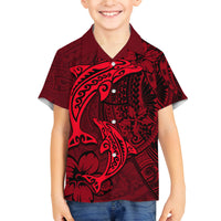 Polynesian Dolphin Valentine Day Family Matching Long Sleeve Bodycon Dress and Hawaiian Shirt Hibiscus and Tribal Tattoo Red Style LT03 Son's Shirt Red - Polynesian Pride