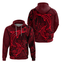 Polynesian Dolphin Valentine Day Zip Hoodie Hibiscus and Tribal Tattoo Red Style LT03 - Polynesian Pride