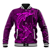 Polynesian Dolphin Valentine Day Baseball Jacket Hibiscus and Tribal Tattoo Pink Style LT03 Unisex Pink - Polynesian Pride