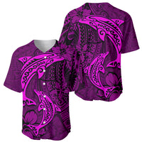 Polynesian Dolphin Valentine Day Baseball Jersey Hibiscus and Tribal Tattoo Pink Style LT03 - Polynesian Pride