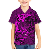 Polynesian Dolphin Valentine Day Kid Hawaiian Shirt Hibiscus and Tribal Tattoo Pink Style LT03 Kid Pink - Polynesian Pride