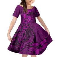 Polynesian Dolphin Valentine Day Kid Short Sleeve Dress Hibiscus and Tribal Tattoo Pink Style LT03 KID Pink - Polynesian Pride
