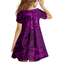 Polynesian Dolphin Valentine Day Kid Short Sleeve Dress Hibiscus and Tribal Tattoo Pink Style LT03 - Polynesian Pride
