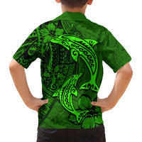Polynesian Dolphin Valentine Day Kid Hawaiian Shirt Hibiscus and Tribal Tattoo Green Style LT03 - Polynesian Pride
