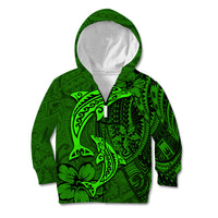 Polynesian Dolphin Valentine Day Kid Hoodie Hibiscus and Tribal Tattoo Green Style LT03 Zip Hoodie Green - Polynesian Pride
