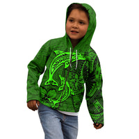 Polynesian Dolphin Valentine Day Kid Hoodie Hibiscus and Tribal Tattoo Green Style LT03 - Polynesian Pride