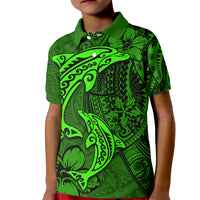 Polynesian Dolphin Valentine Day Kid Polo Shirt Hibiscus and Tribal Tattoo Green Style LT03 Kid Green - Polynesian Pride
