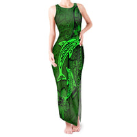 Polynesian Dolphin Valentine Day Tank Maxi Dress Hibiscus and Tribal Tattoo Green Style LT03 Women Green - Polynesian Pride