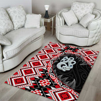 Red Taniko Motif Aotearoa Manaia and Silver Fern Area Rug LT03 - Polynesian Pride