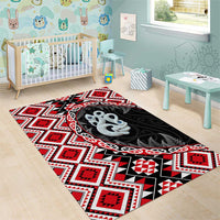 Red Taniko Motif Aotearoa Manaia and Silver Fern Area Rug LT03 - Polynesian Pride