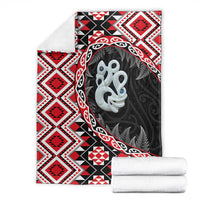 Red Taniko Motif Aotearoa Manaia and Silver Fern Blanket LT03 - Polynesian Pride