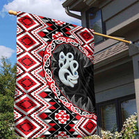 Red Taniko Motif Aotearoa Manaia and Silver Fern Garden Flag LT03 - Polynesian Pride