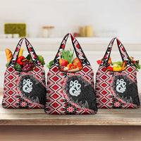 Red Taniko Motif Aotearoa Manaia and Silver Fern Grocery Bag LT03 3-pack One Size Red - Polynesian Pride
