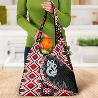 Red Taniko Motif Aotearoa Manaia and Silver Fern Grocery Bag LT03 - Polynesian Pride