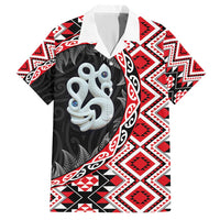 Red Taniko Motif Aotearoa Manaia and Silver Fern Hawaiian Shirt LT03 Red - Polynesian Pride