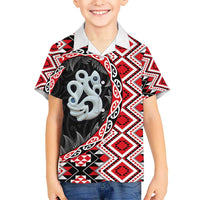 Red Taniko Motif Aotearoa Manaia and Silver Fern Hawaiian Shirt LT03 - Polynesian Pride