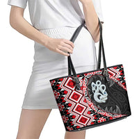 Red Taniko Motif Aotearoa Manaia and Silver Fern Leather Tote Bag LT03 - Polynesian Pride