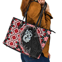 Red Taniko Motif Aotearoa Manaia and Silver Fern Leather Tote Bag LT03 - Polynesian Pride