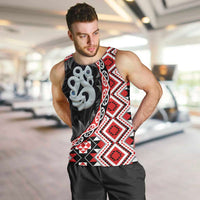 Red Taniko Motif Aotearoa Manaia and Silver Fern Men Tank Top LT03 Red - Polynesian Pride