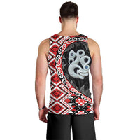 Red Taniko Motif Aotearoa Manaia and Silver Fern Men Tank Top LT03 - Polynesian Pride
