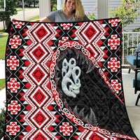 Red Taniko Motif Aotearoa Manaia and Silver Fern Quilt