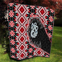 Red Taniko Motif Aotearoa Manaia and Silver Fern Quilt