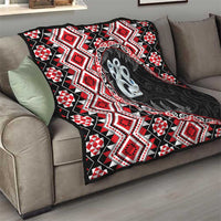Red Taniko Motif Aotearoa Manaia and Silver Fern Quilt
